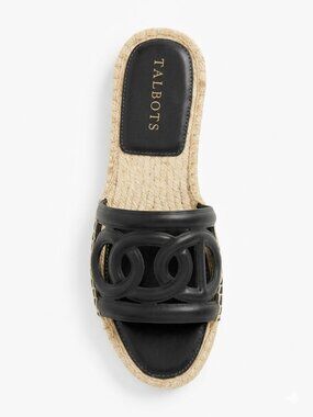 Talbots Black Leather Link Espadrille Slide Sandals Size 9 Like New